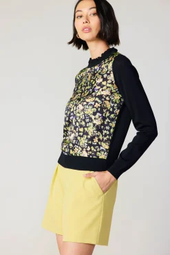 Floral Contrast Panel Sweater