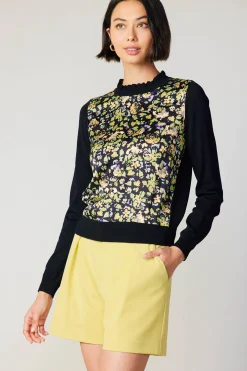 Floral Contrast Panel Sweater