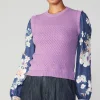 Floral Contrast Sleeve Sweater Top