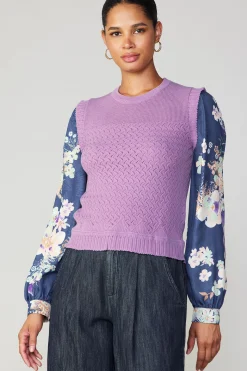 Floral Contrast Sleeve Sweater Top