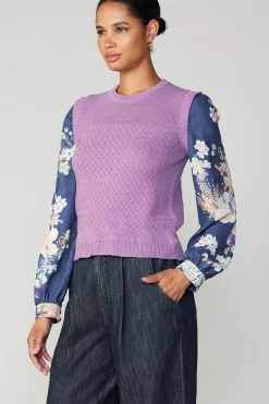 Floral Contrast Sleeve Sweater Top