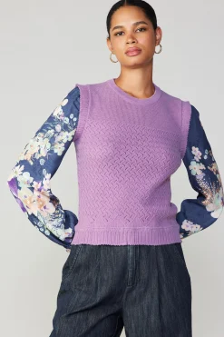Floral Contrast Sleeve Sweater Top
