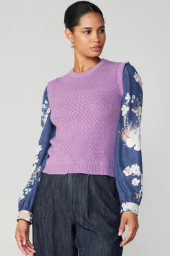 Floral Contrast Sleeve Sweater Top