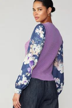 Floral Contrast Sleeve Sweater Top