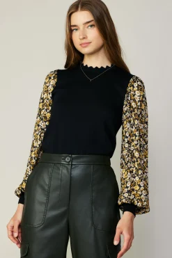Floral Contrast Sweater Top