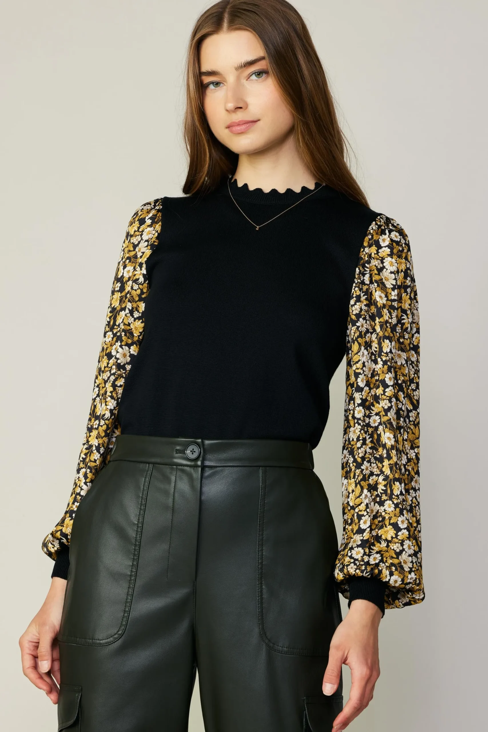 Floral Contrast Sweater Top