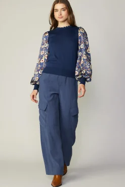 Floral Contrast Sweater Top