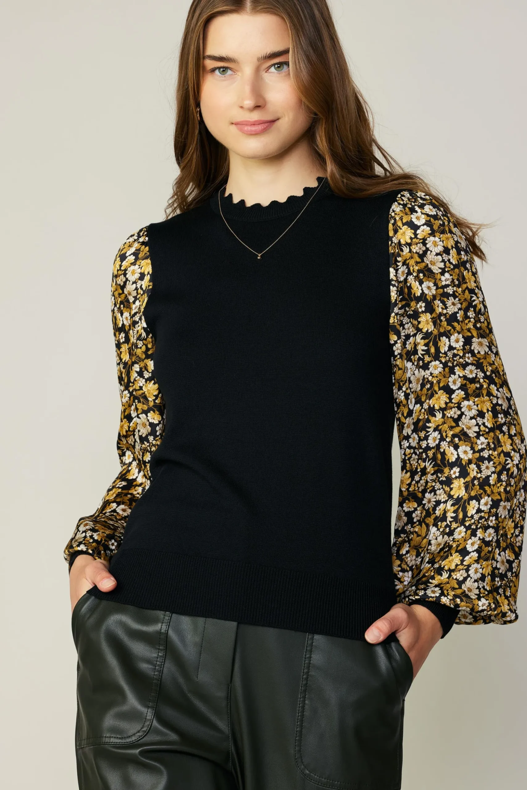 Floral Contrast Sweater Top