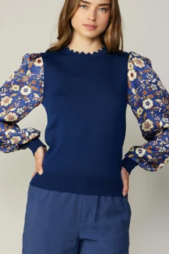Floral Contrast Sweater Top