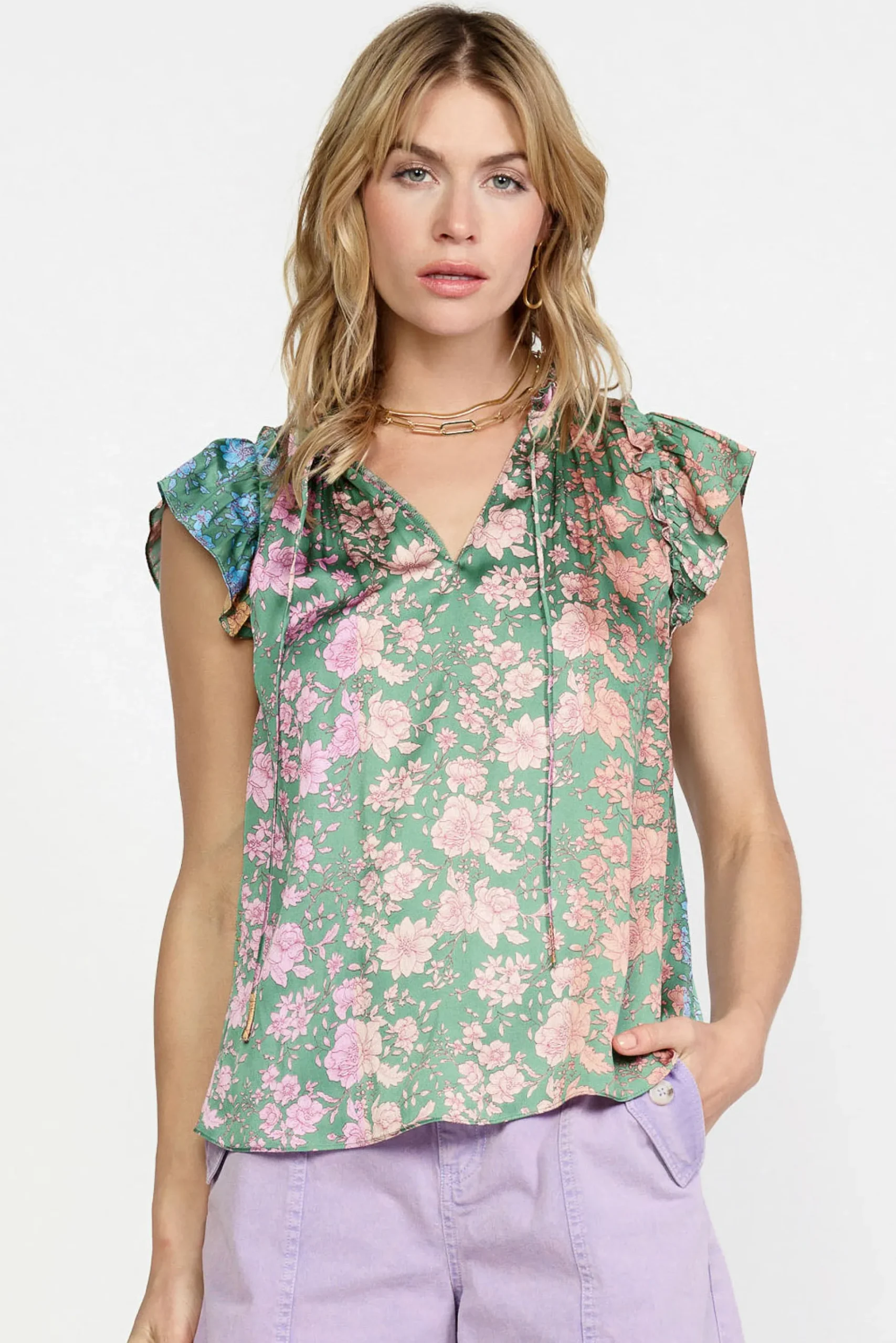 Floral Gradient Ruffled Blouse