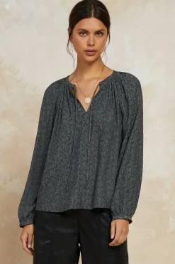 Floral Jacquard Split Neck Top