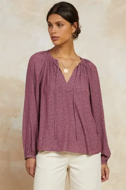 Floral Jacquard Split Neck Top