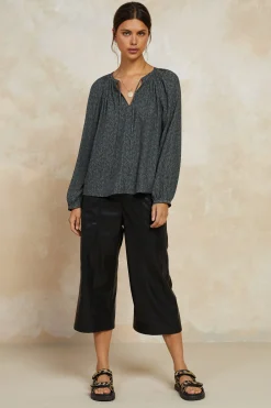 Floral Jacquard Split Neck Top