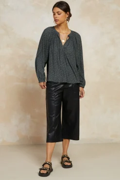 Floral Jacquard Split Neck Top