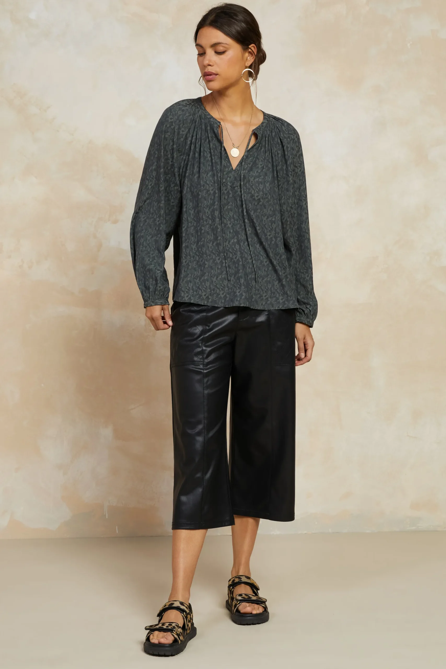 Floral Jacquard Split Neck Top