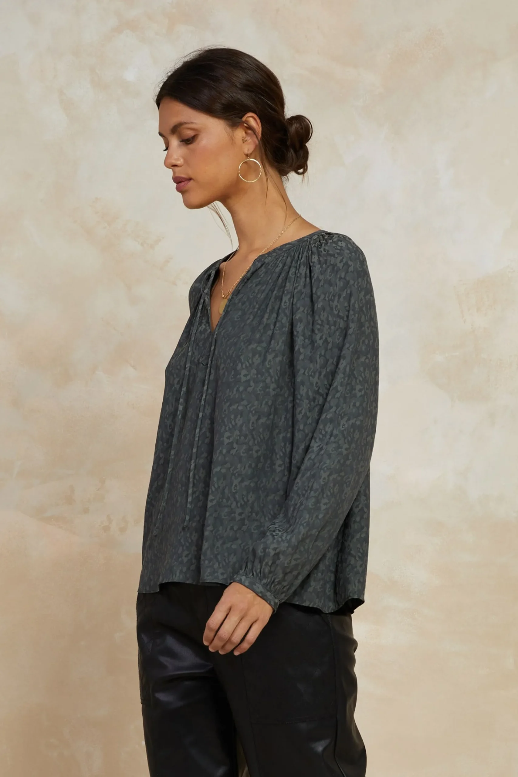 Floral Jacquard Split Neck Top