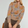 Floral Jacquard Zip Sweater