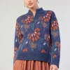 Floral Jacquard Zip Sweater
