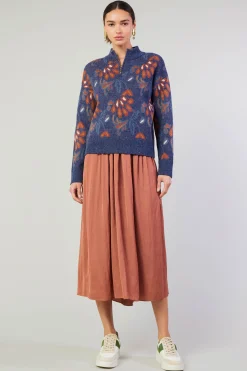 Floral Jacquard Zip Sweater