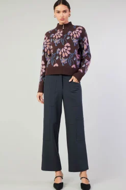 Floral Jacquard Zip Sweater