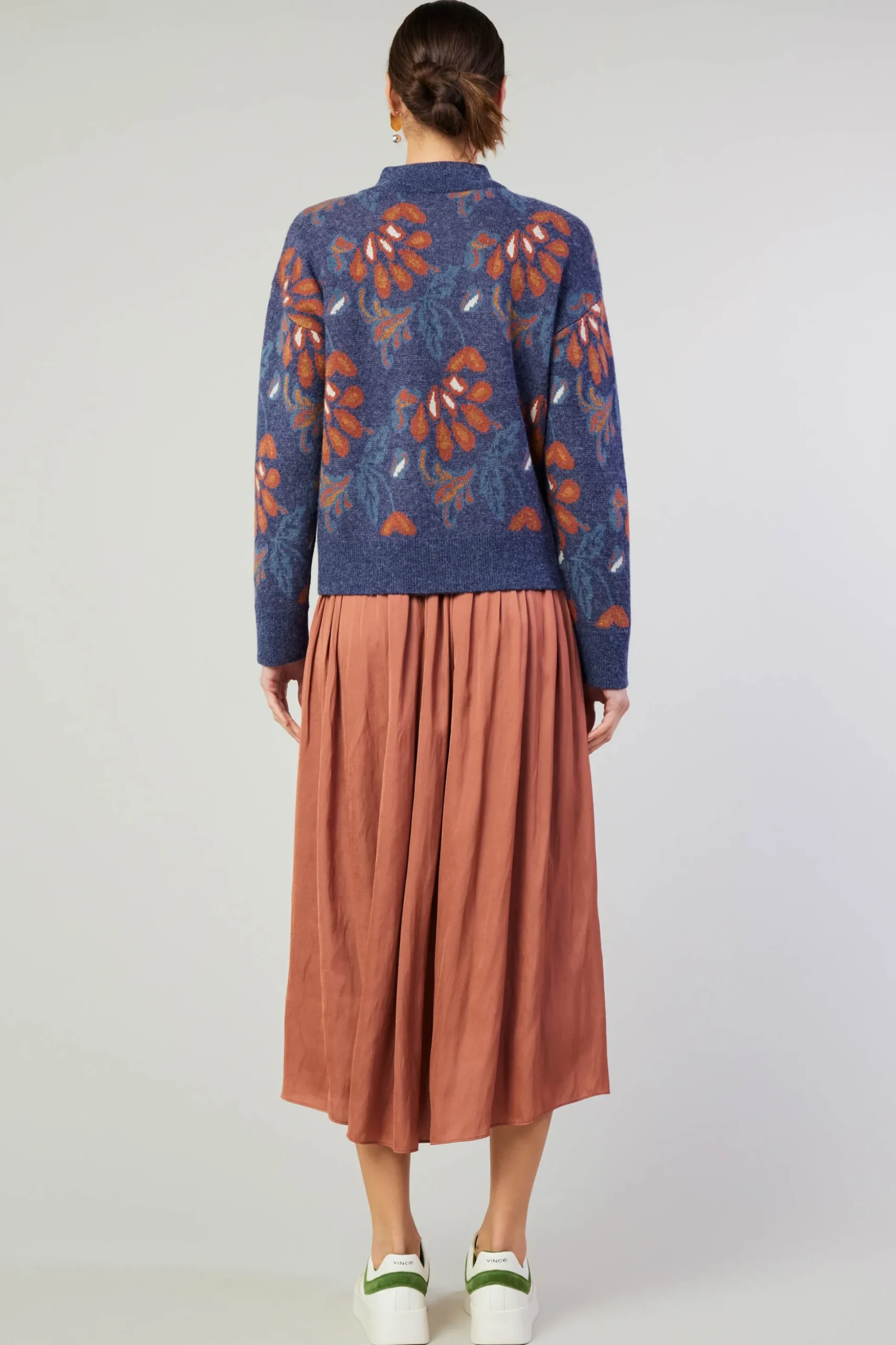 Floral Jacquard Zip Sweater