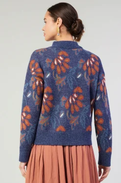 Floral Jacquard Zip Sweater