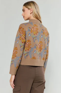 Floral Jacquard Zip Sweater