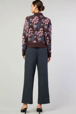 Floral Jacquard Zip Sweater