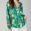 Floral Motif Tieneck Blouse