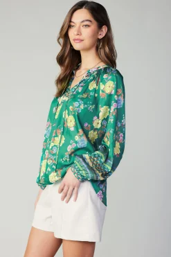 Floral Motif Tieneck Blouse