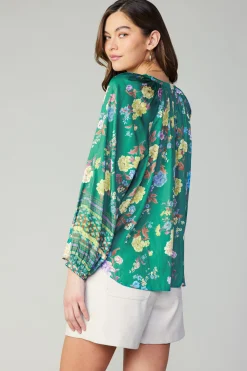Floral Motif Tieneck Blouse