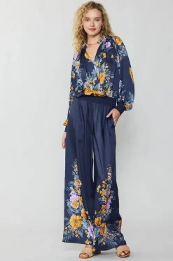 Floral Motif Wide Pants