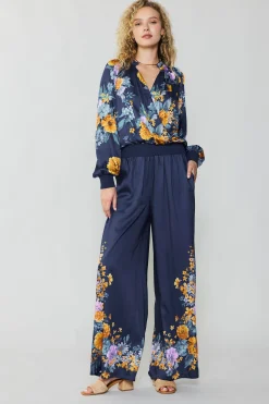 Floral Motif Wide Pants
