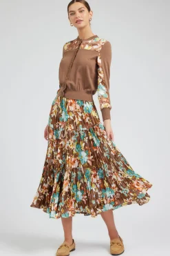 Floral Pleated Midi Skirt