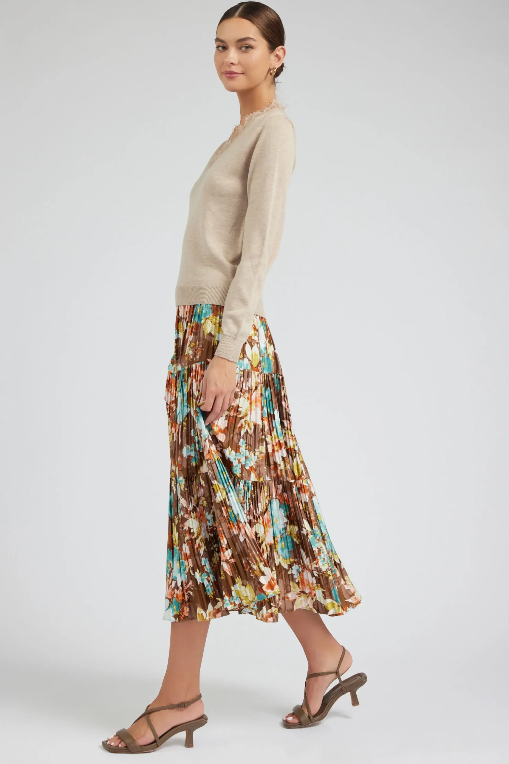 Floral Pleated Midi Skirt