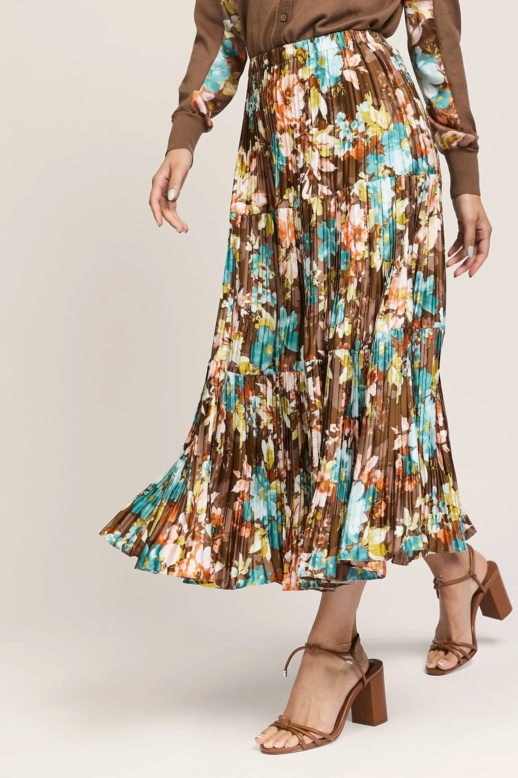 Floral Pleated Midi Skirt