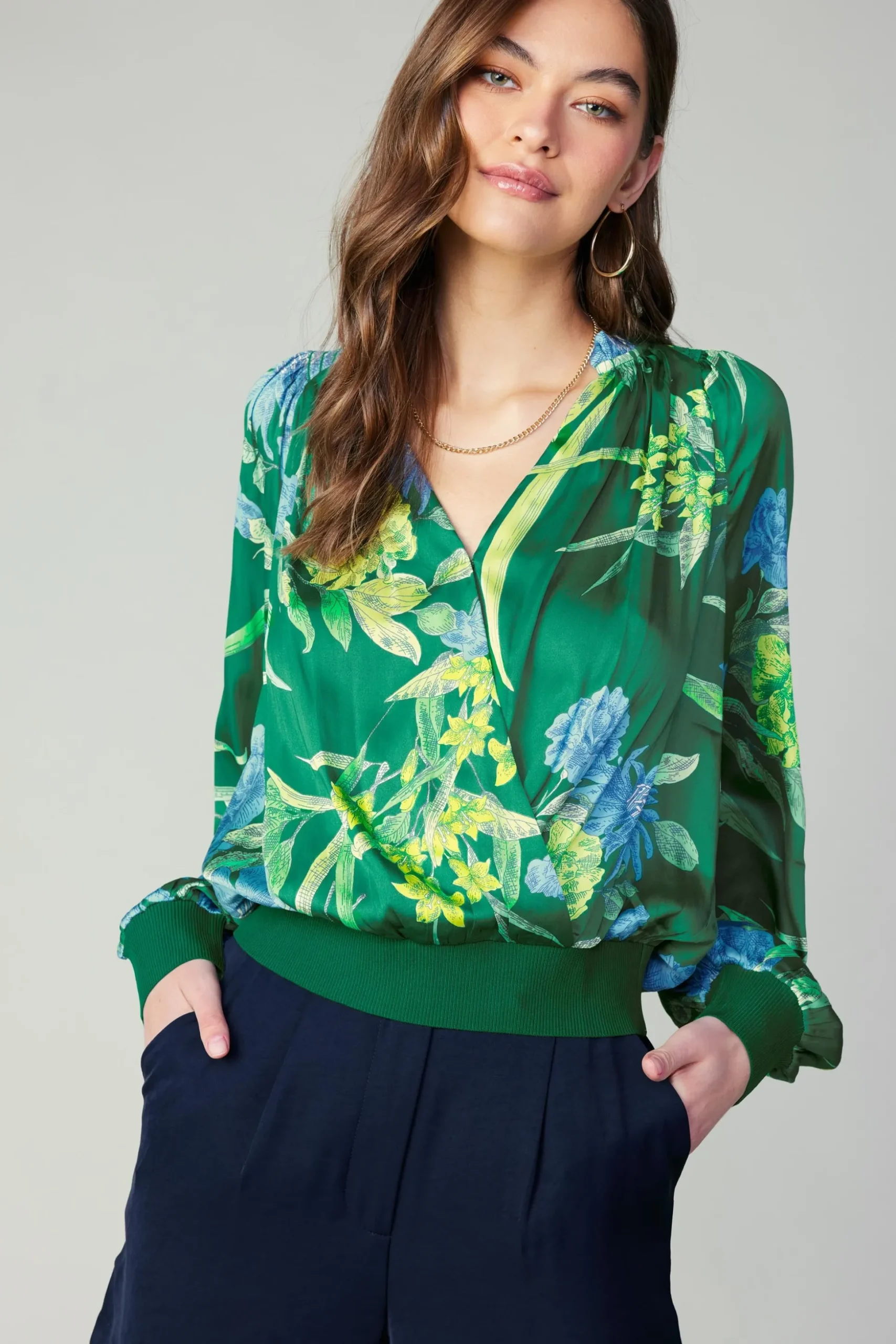 Floral Print Surplice Blouse