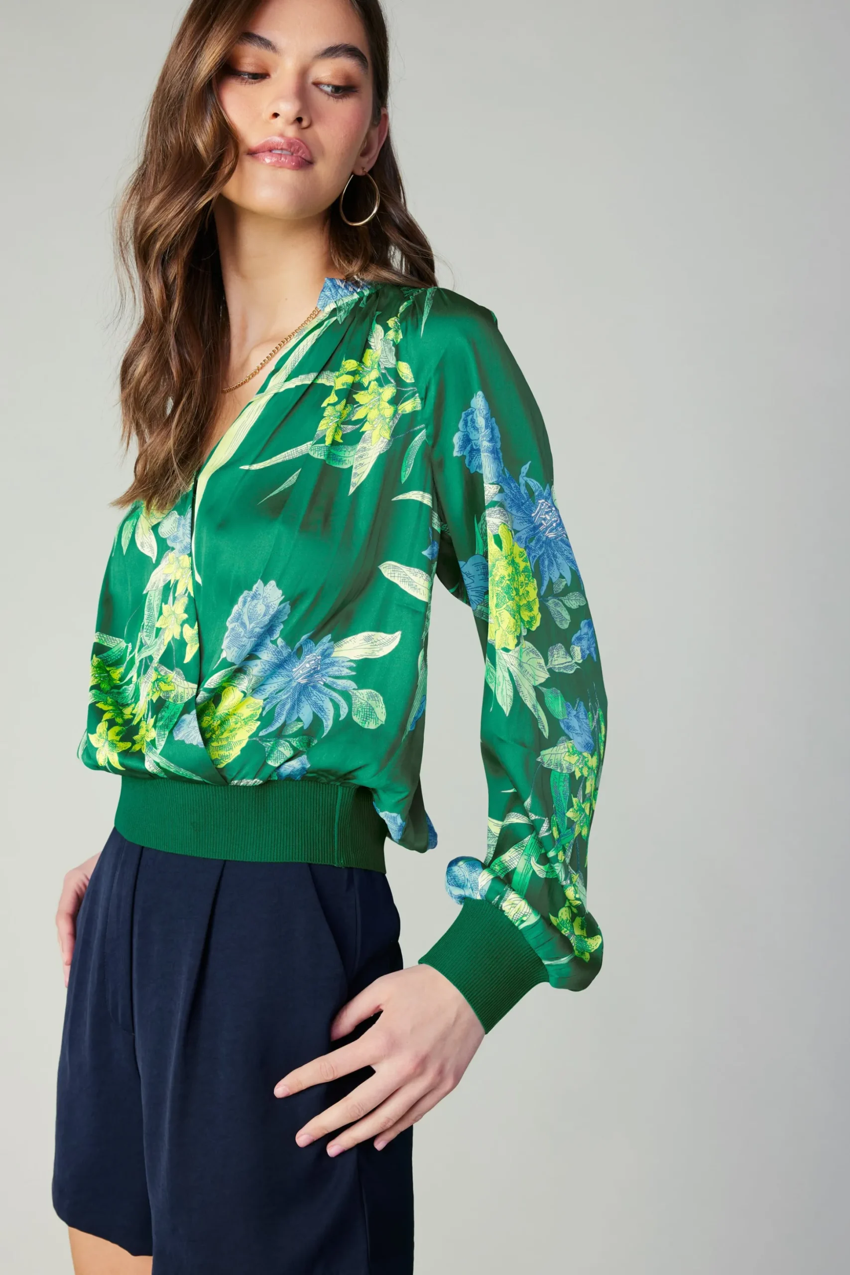 Floral Print Surplice Blouse