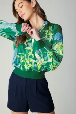 Floral Print Surplice Blouse