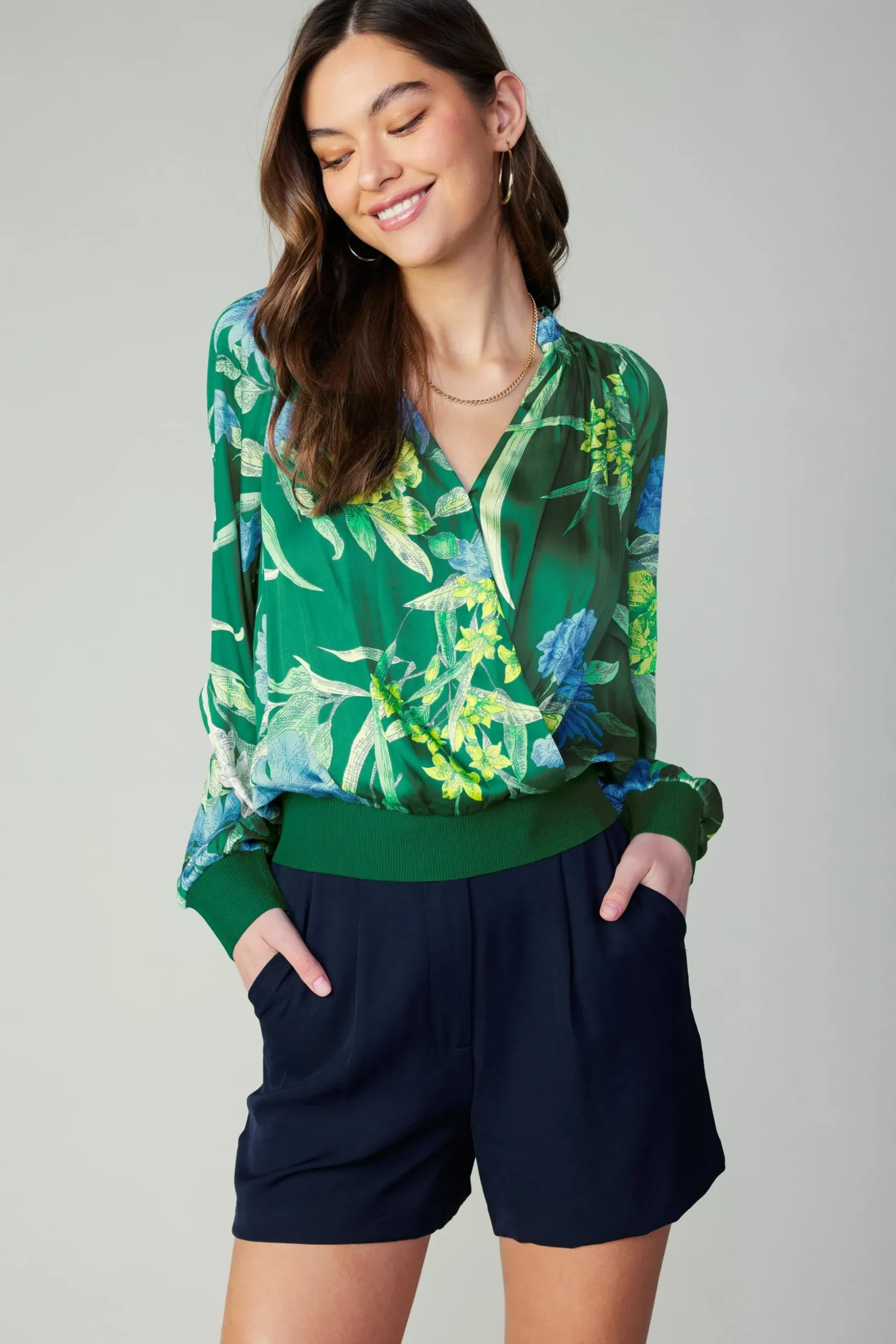 Floral Print Surplice Blouse