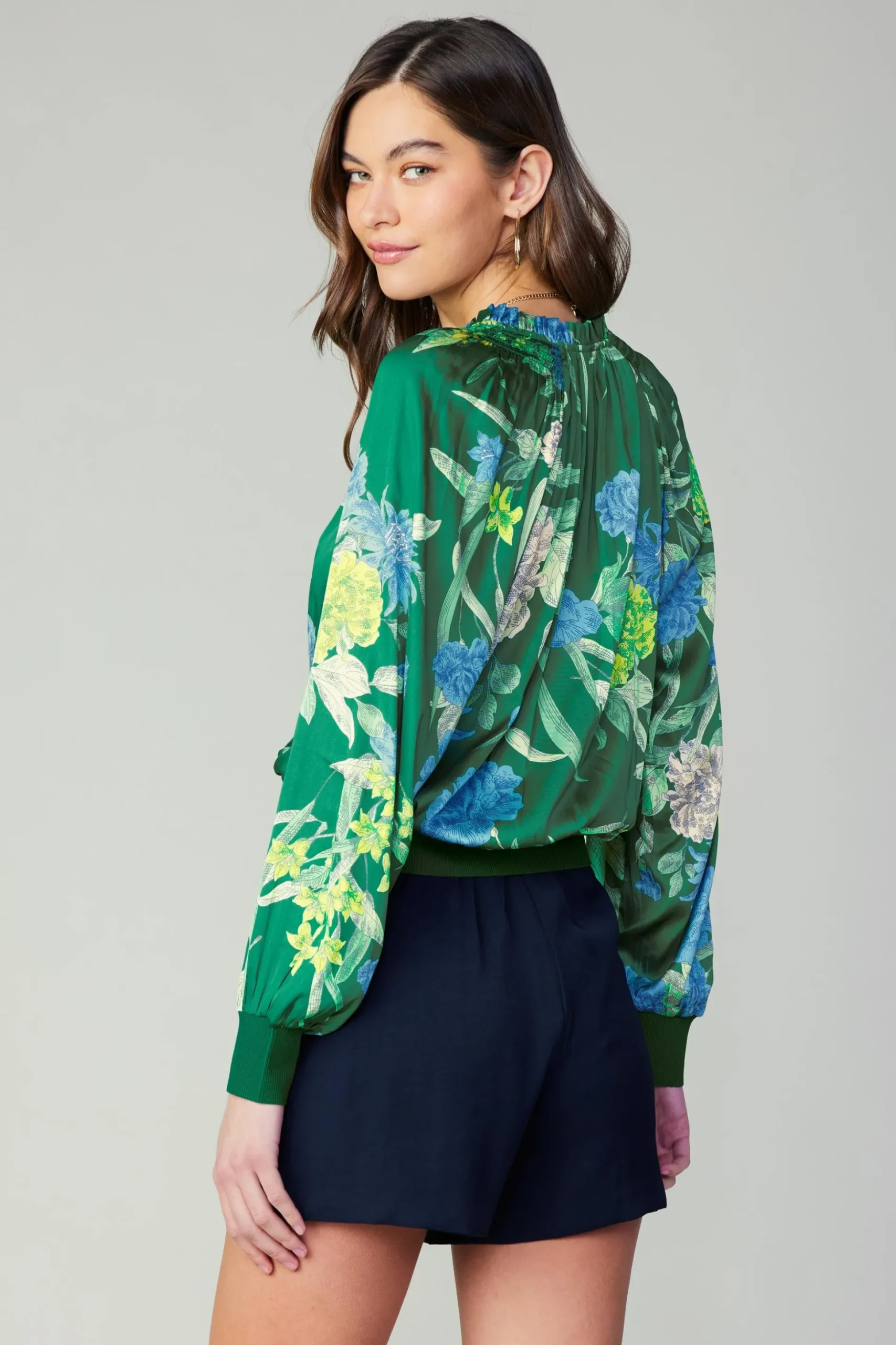 Floral Print Surplice Blouse