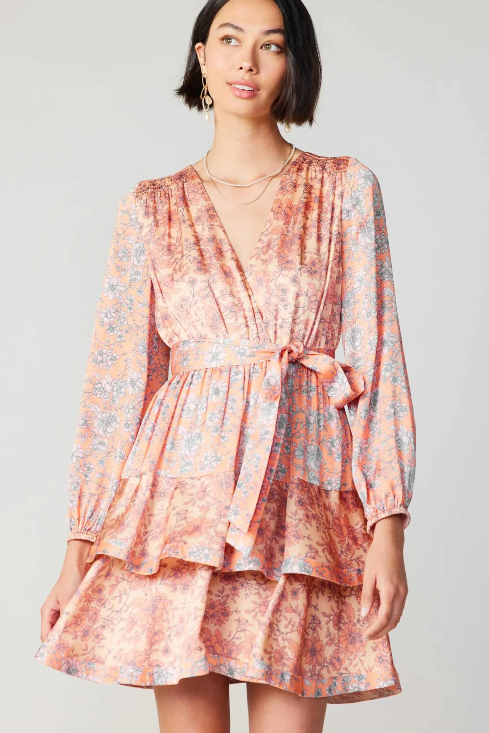 Floral Surplice Mini Dress