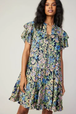 Flutter Sleeve Floral Print Dress