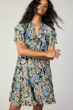Flutter Sleeve Floral Print Dress