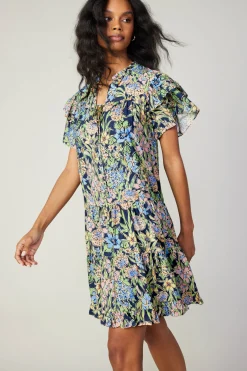 Flutter Sleeve Floral Print Dress