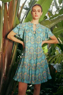 Flutter Sleeve Geo Print Dress