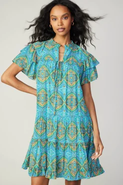 Flutter Sleeve Geo Print Dress