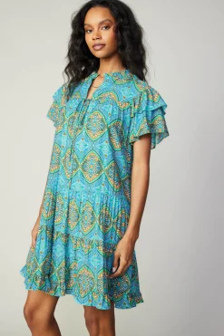 Flutter Sleeve Geo Print Dress