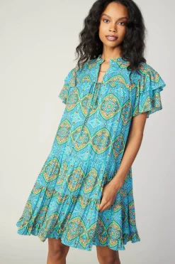 Flutter Sleeve Geo Print Dress