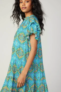Flutter Sleeve Geo Print Dress